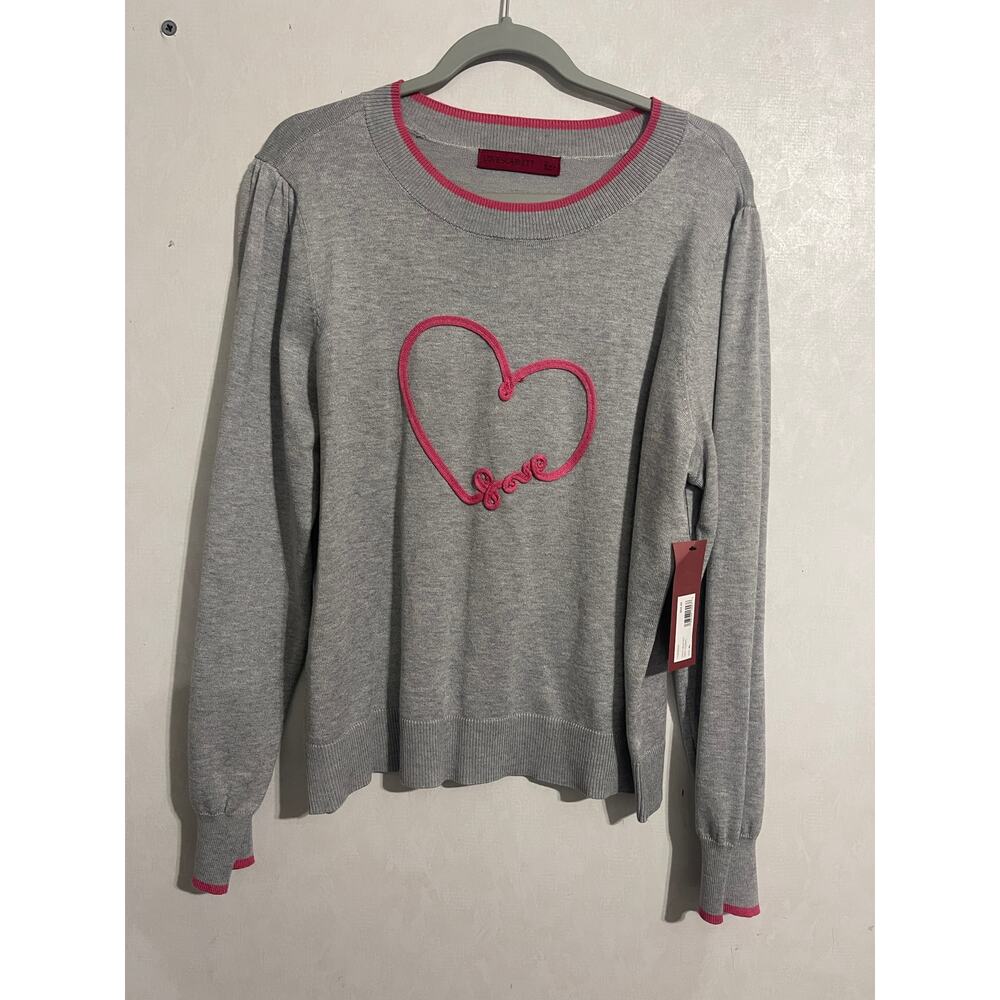 Love Scarlet Gray Pullover Long Sleeve Shirt Pink Love Heart Size X Large